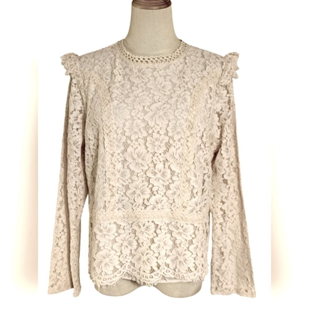 Express Blush Lace Lined High Neck Regal Blouse Top